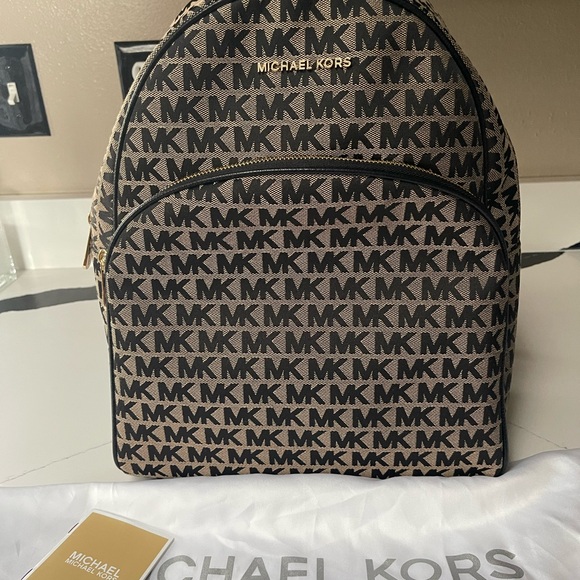 Michael Kors Black and Tan Logo Backpack New Never Used